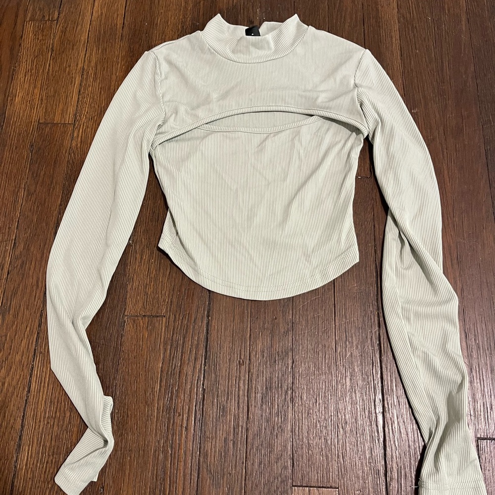 SHEIN Light Gray Long Sleeve Ribbed Top